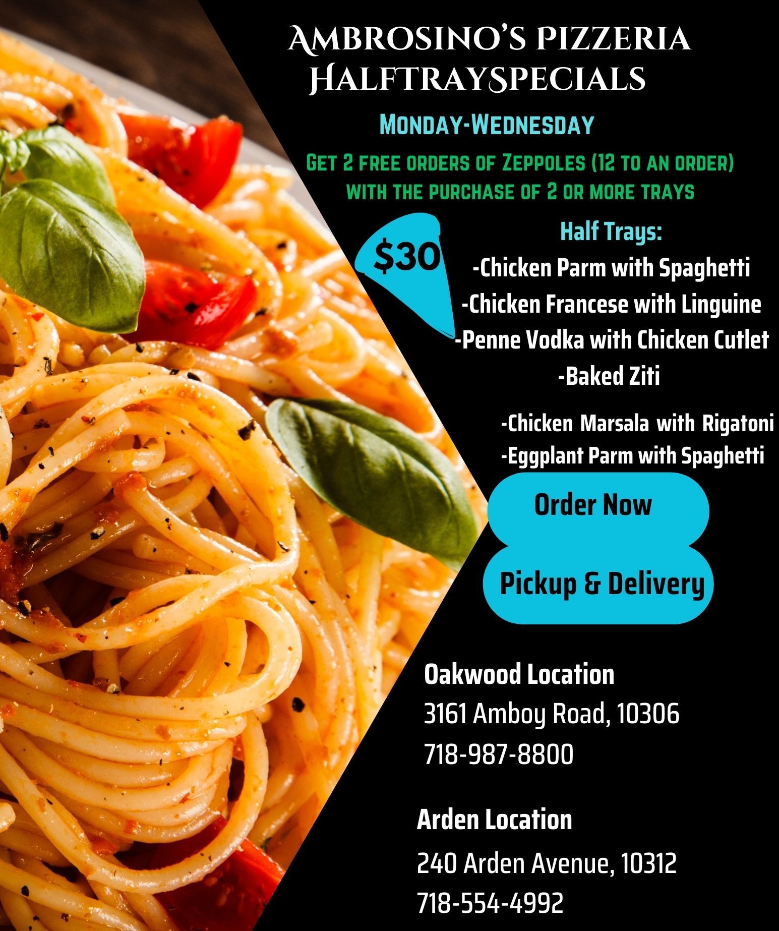 Ambrosinos Pizzeria Half Tray Special